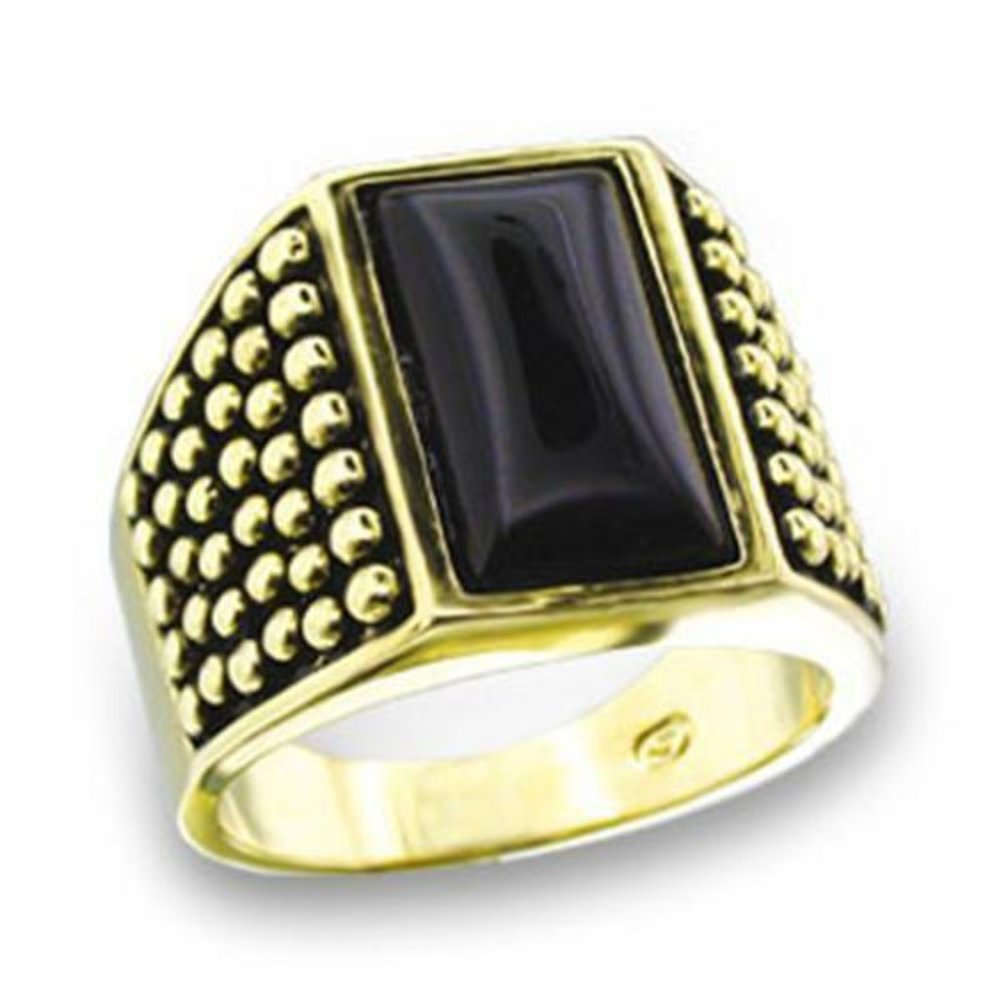 Vtg Gold Black Onyx Stone Ring Size 12  Mens Womens Unisex Statement Cocktail